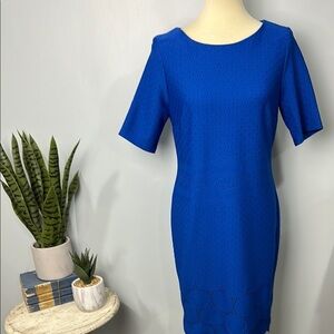 RMLL Blue & Black Polka Dot Scalloped Hem Sheath Dress Size 10